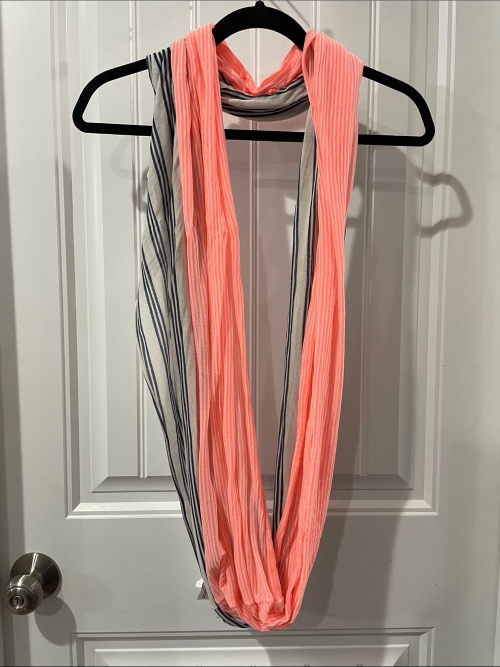 GAP Coral Pink and White Striped Infinity Scarf